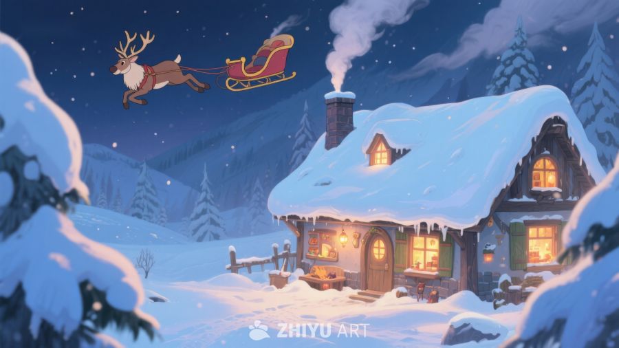 雪夜小屋与飞翔驯鹿 427