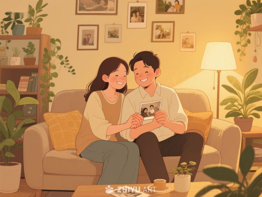 温馨时刻：情侣共赏旧照片 788