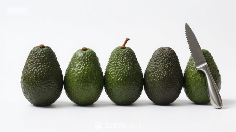 排列整齐的牛油果与刀具 323