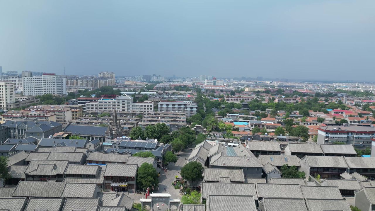 航拍山东潍坊青州古城5A景区 