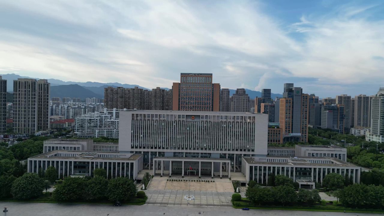 航拍福建龙岩市政府人民广场