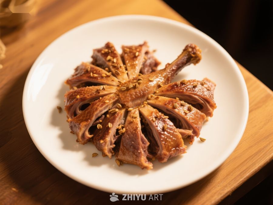 香酥鸭肉精致摆盘