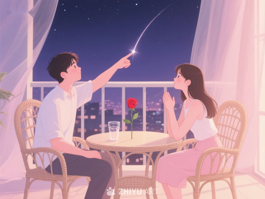 情侣阳台夜景共赏流星 555