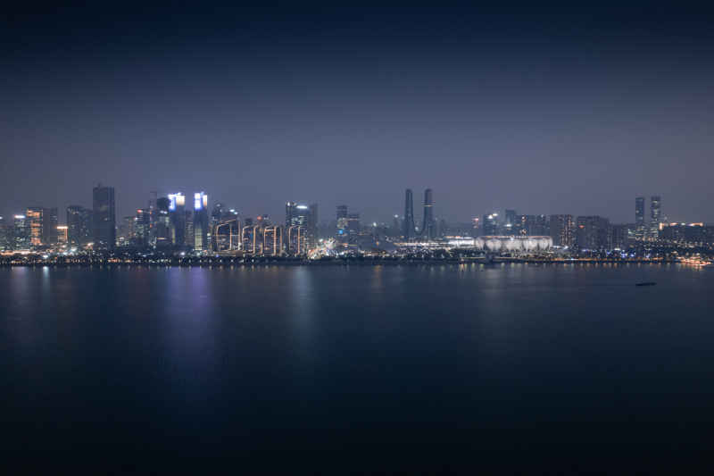 杭州钱塘江夜景航拍
