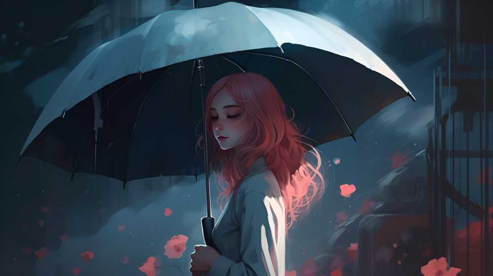 打伞女孩忧郁的美