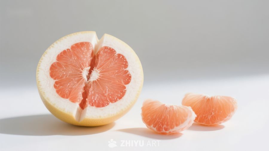 切开的柚子与果瓣