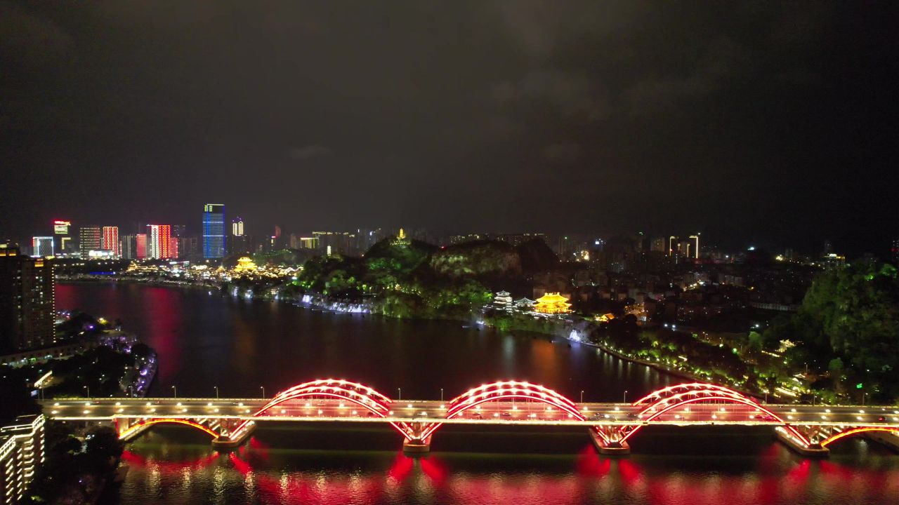 广西柳州柳江夜景文惠桥夜景灯光