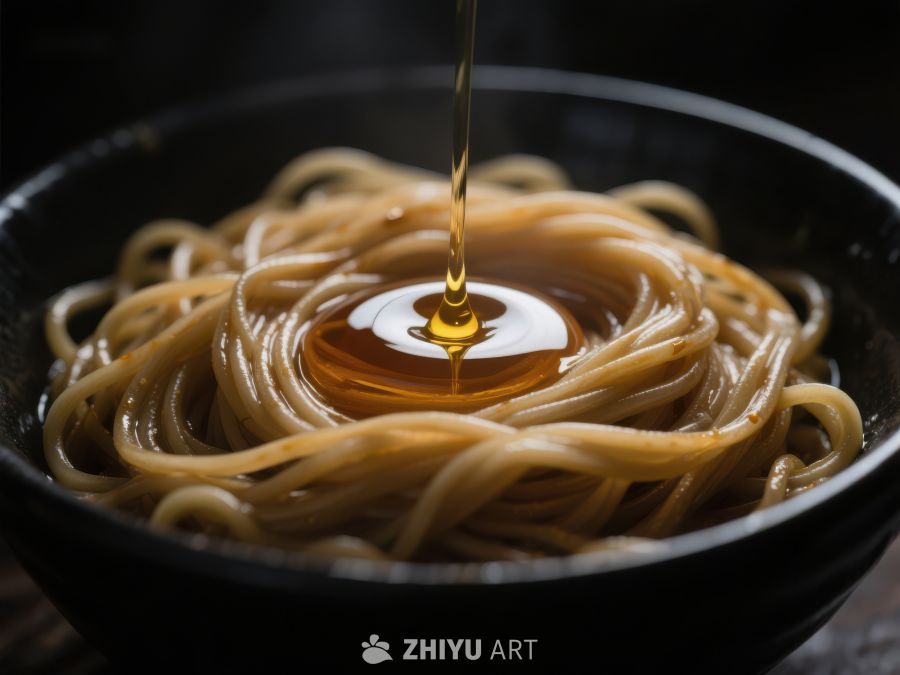 蜂蜜浇灌在面条上的特写 148