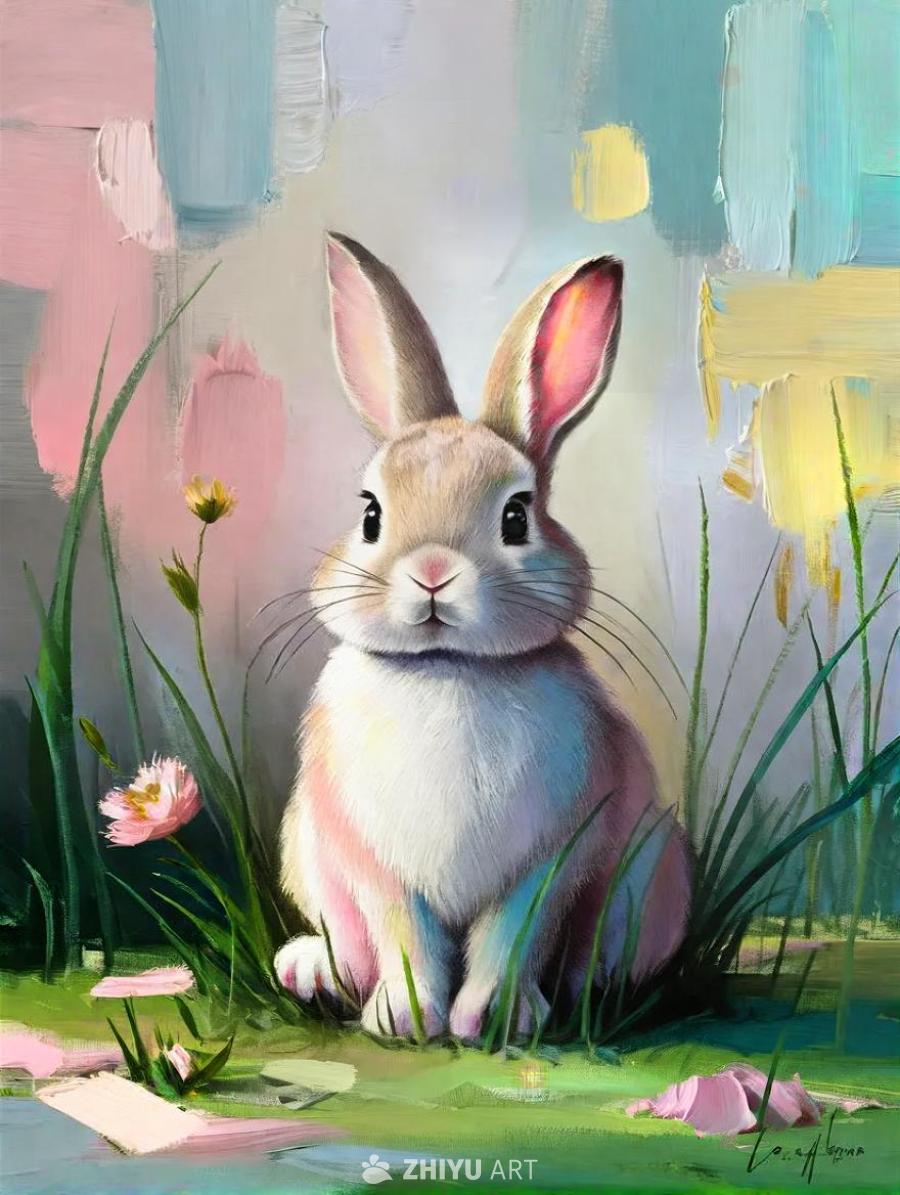 一幅绘画作品，画中主体是一只柔和的粉色和铅笔绘制的