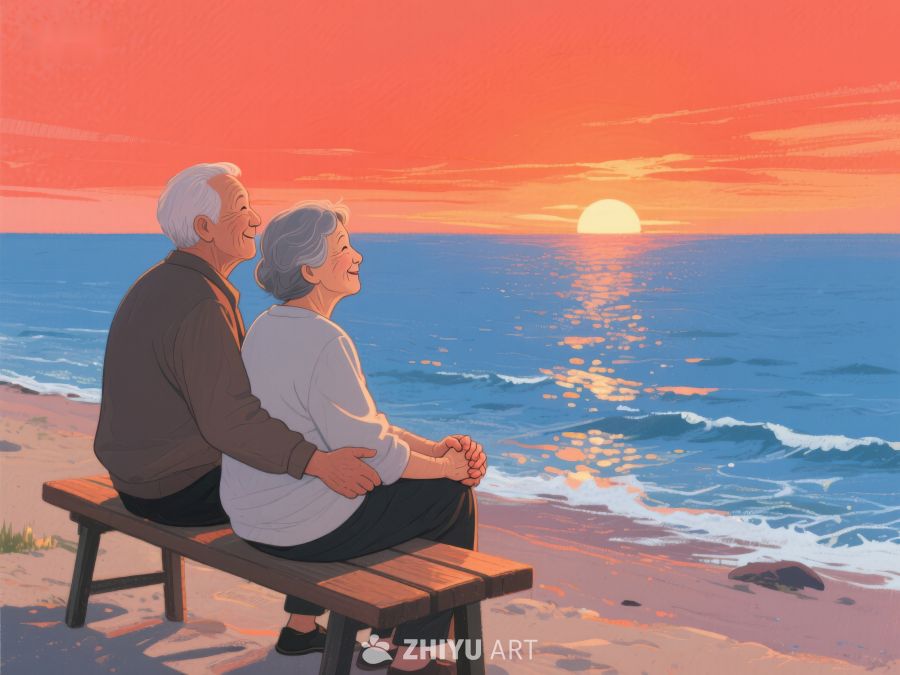 夕阳下的海边长椅 870
