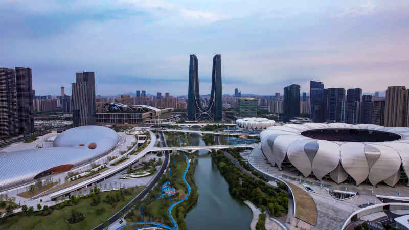 浙江杭州城市风光航拍摄影图 