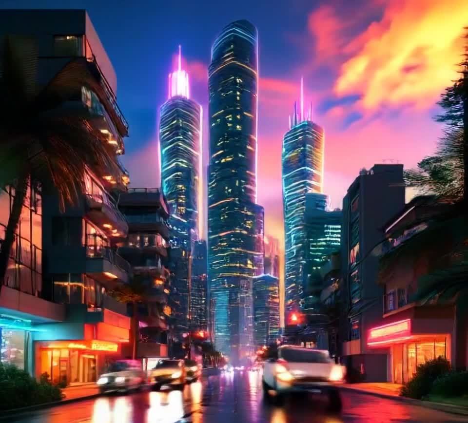 霓虹灯照亮的未来都市景观
