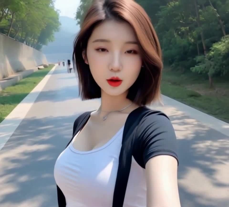 小路上的棕发白皙女子肖像