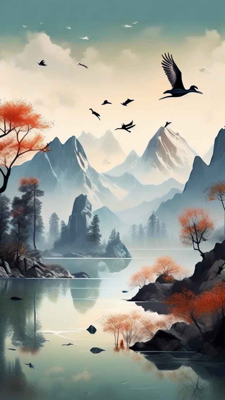 国风鹤山水风景插画 10