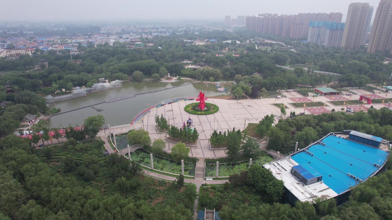 山东菏泽曹州牡丹园4A景区航拍 