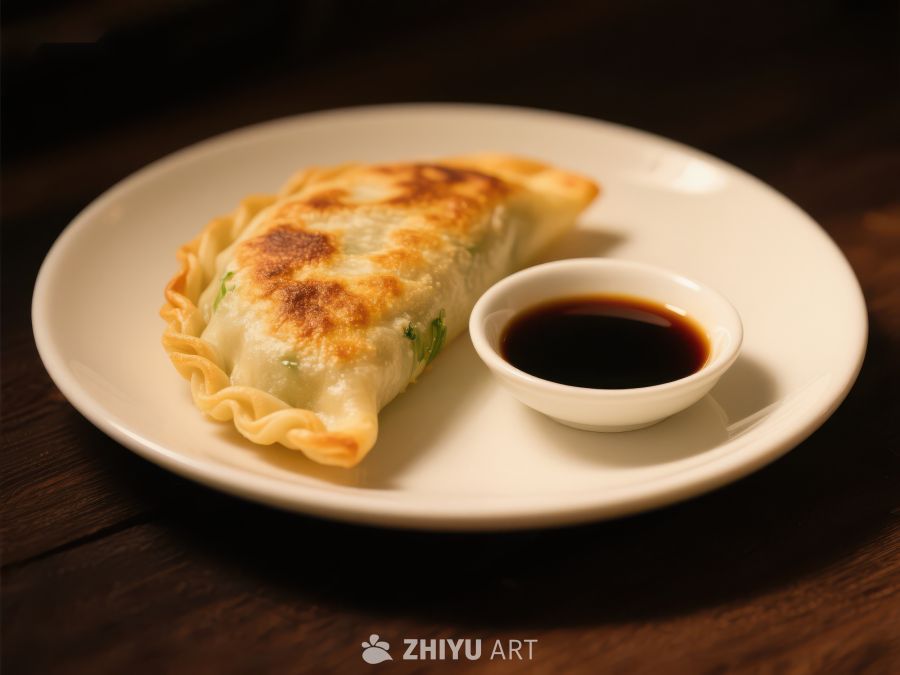 金黄煎饺配酱油碟 459