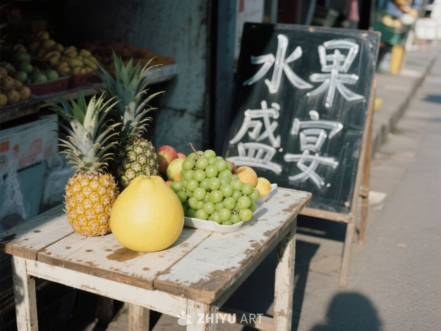 街头水果摊，菠萝葡萄柚子陈列 272