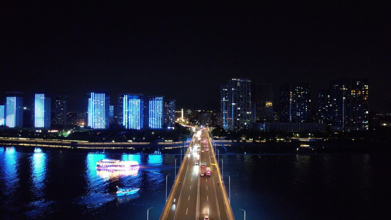 福建福州城市夜景灯光航拍