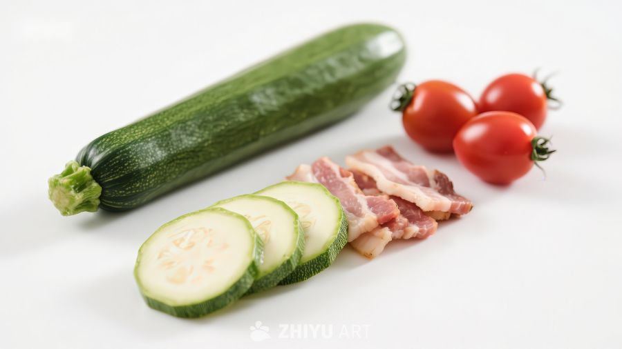 西葫芦番茄培根食材展示