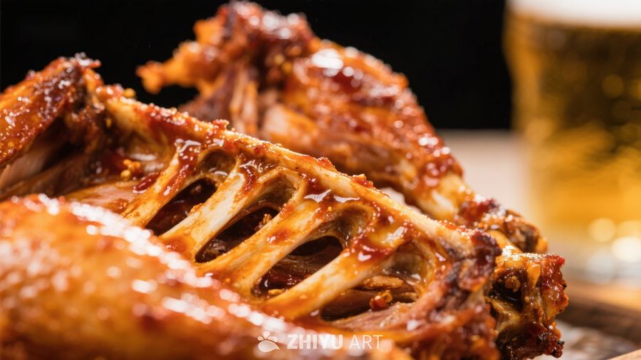 美味烤肋骨配啤酒