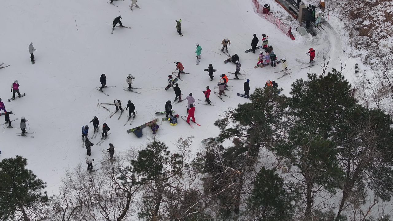 航拍滑雪人群