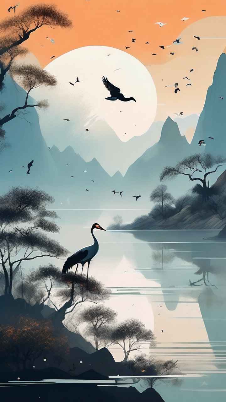 国风鹤山水风景插画 6