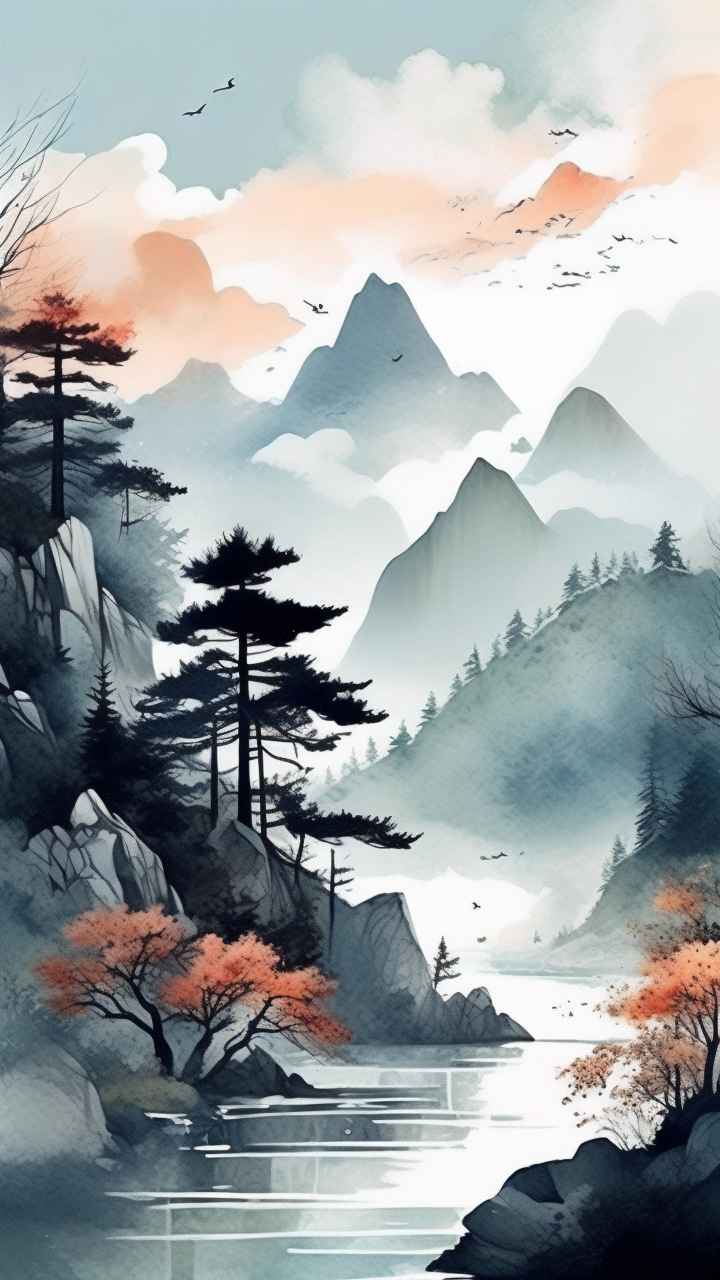 国风山水画背景插画 2
