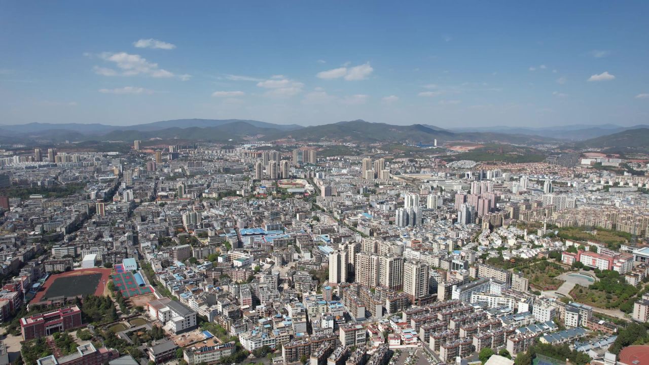 云南楚雄城市大景航拍 