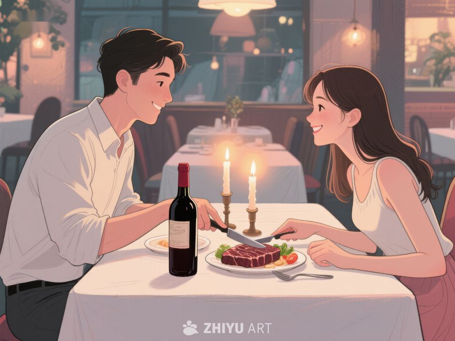 情侣在餐厅享用浪漫晚餐 579