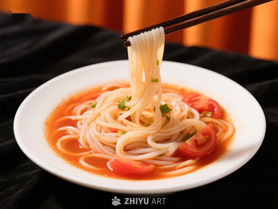 筷子夹起热腾腾的番茄面条 712