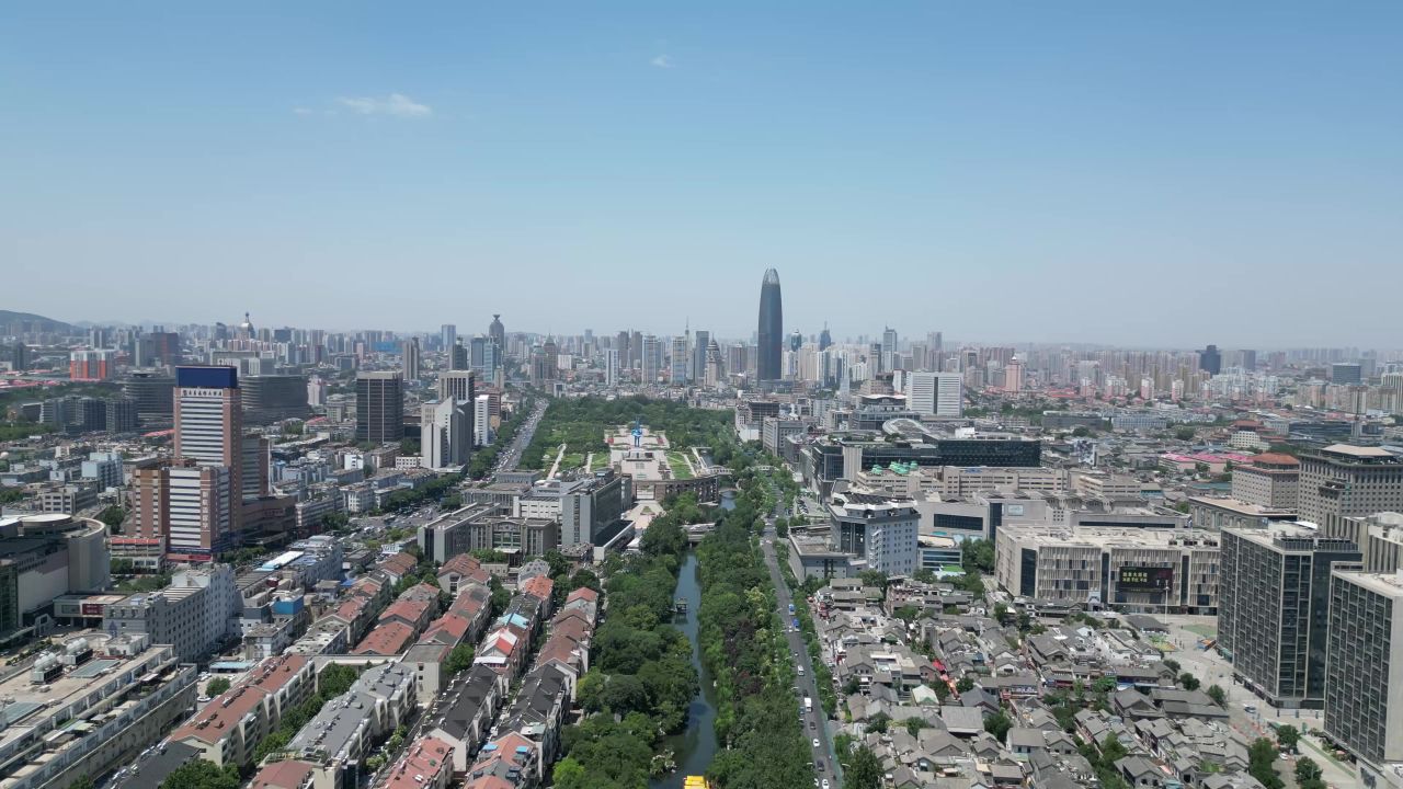 航拍山东济南城市建设城市风光