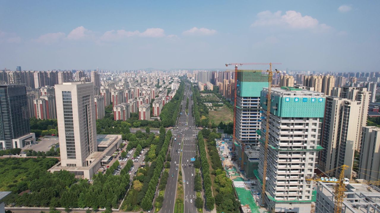 山东淄博新城城市建设交通航拍 