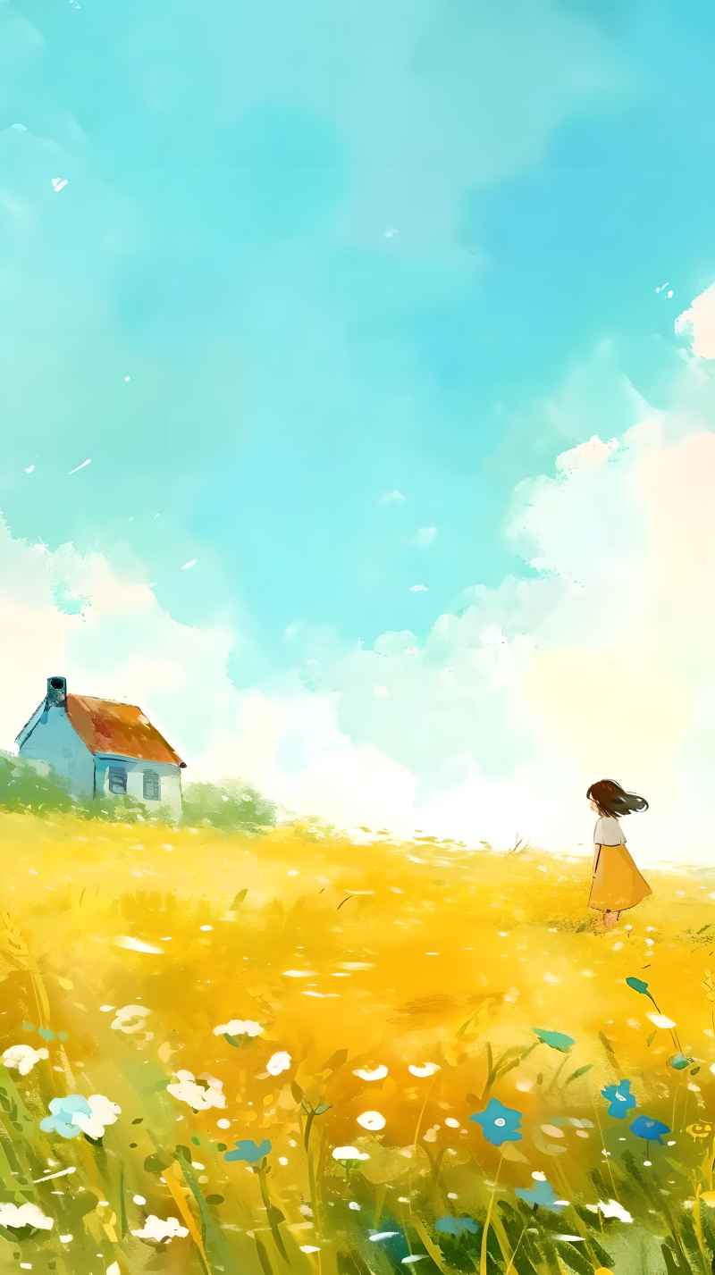 田野里有房子的女孩肖像插画 10