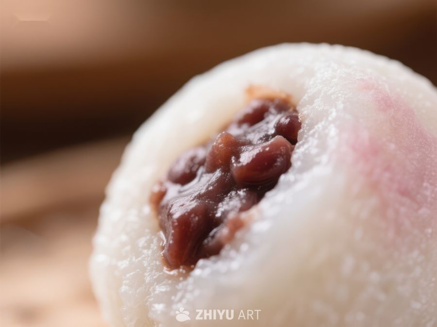红豆馅糯米团特写