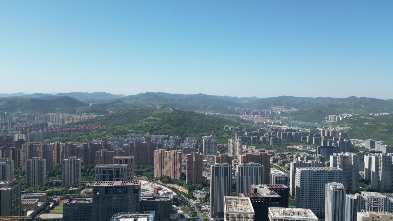  航拍山东济南奥体新城城市建设