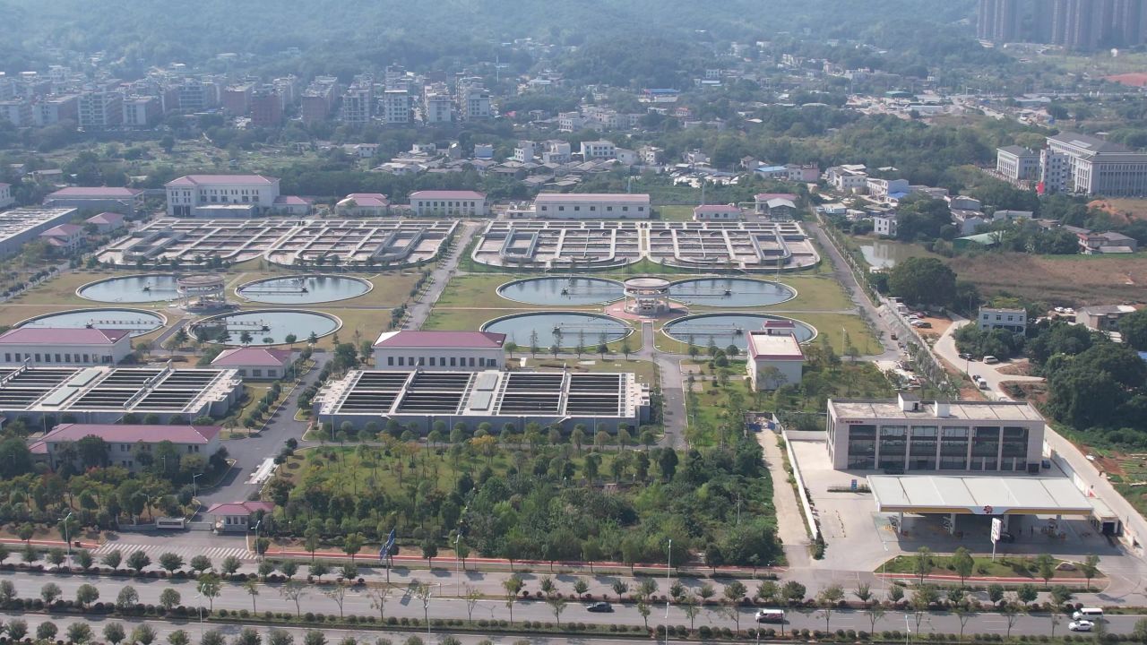 城市污水处理厂过滤航拍 