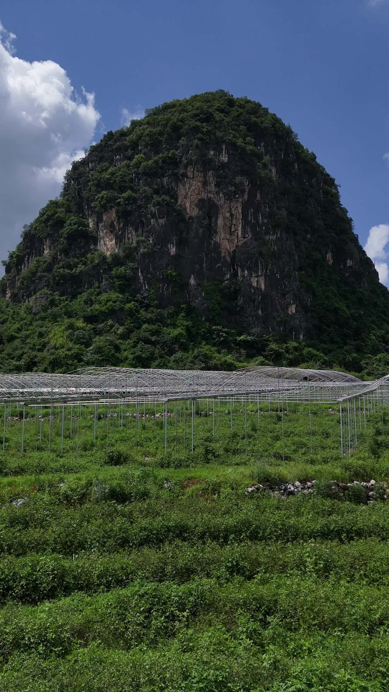 山间绿意与金属构架