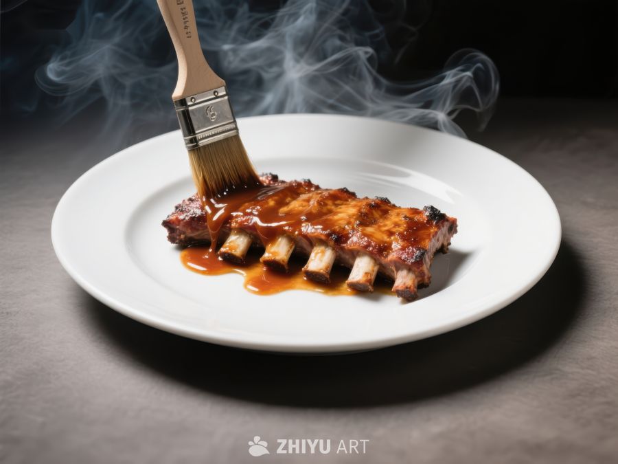热腾腾的烤肋排配酱汁