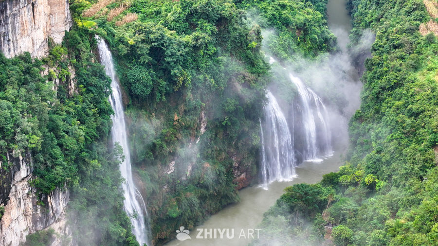航拍山间峡谷瀑布  瀑布水流 9