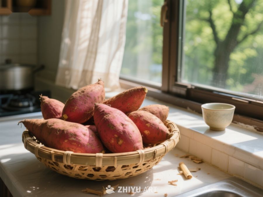 窗边竹篮盛满红薯 129