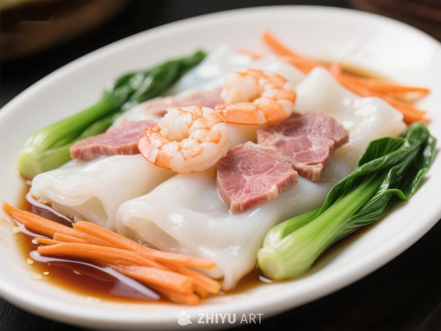 肠粉配虾仁与蔬菜 75