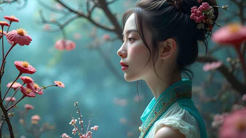 新中式古风美女户外自然特写 3