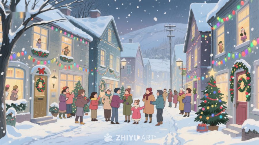 雪夜中的圣诞社区聚会 470