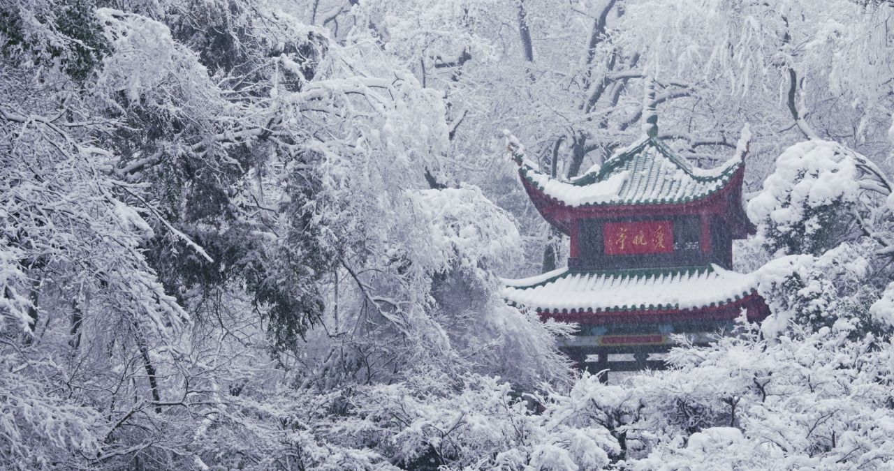 湖南长沙岳麓山爱晚亭城市雪景风光 5