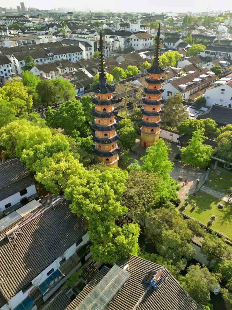 苏州 双塔 古塔 古建 历史 定慧寺 航拍 罗汉院 古建筑 旅游 江南 