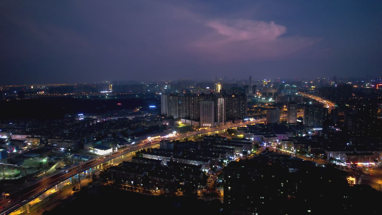 长沙万家丽高架城市夜景航拍