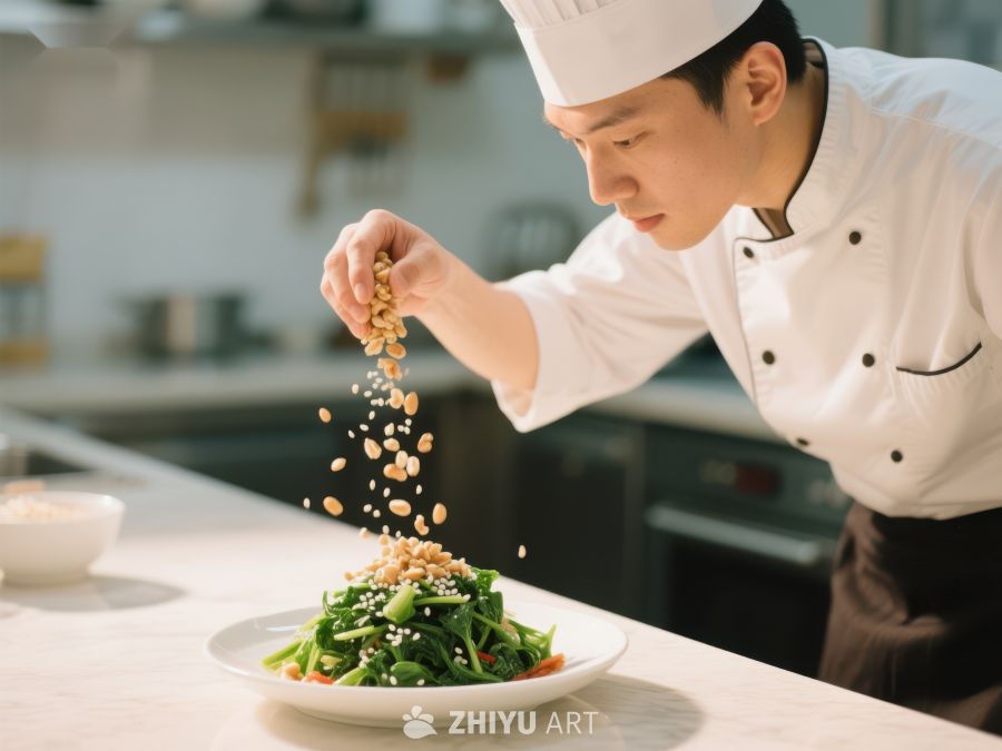 厨师精心撒料，装盘绿色沙拉 82