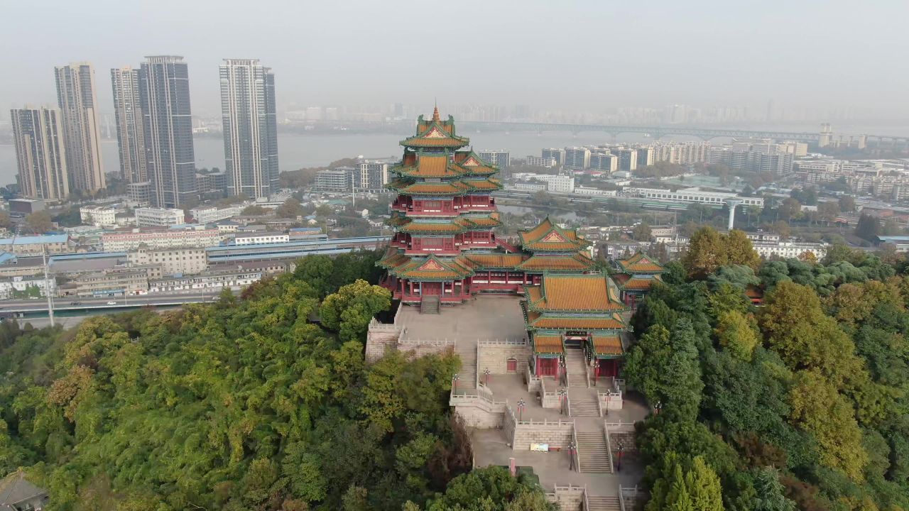  江苏南京阅江楼地标建筑航拍 