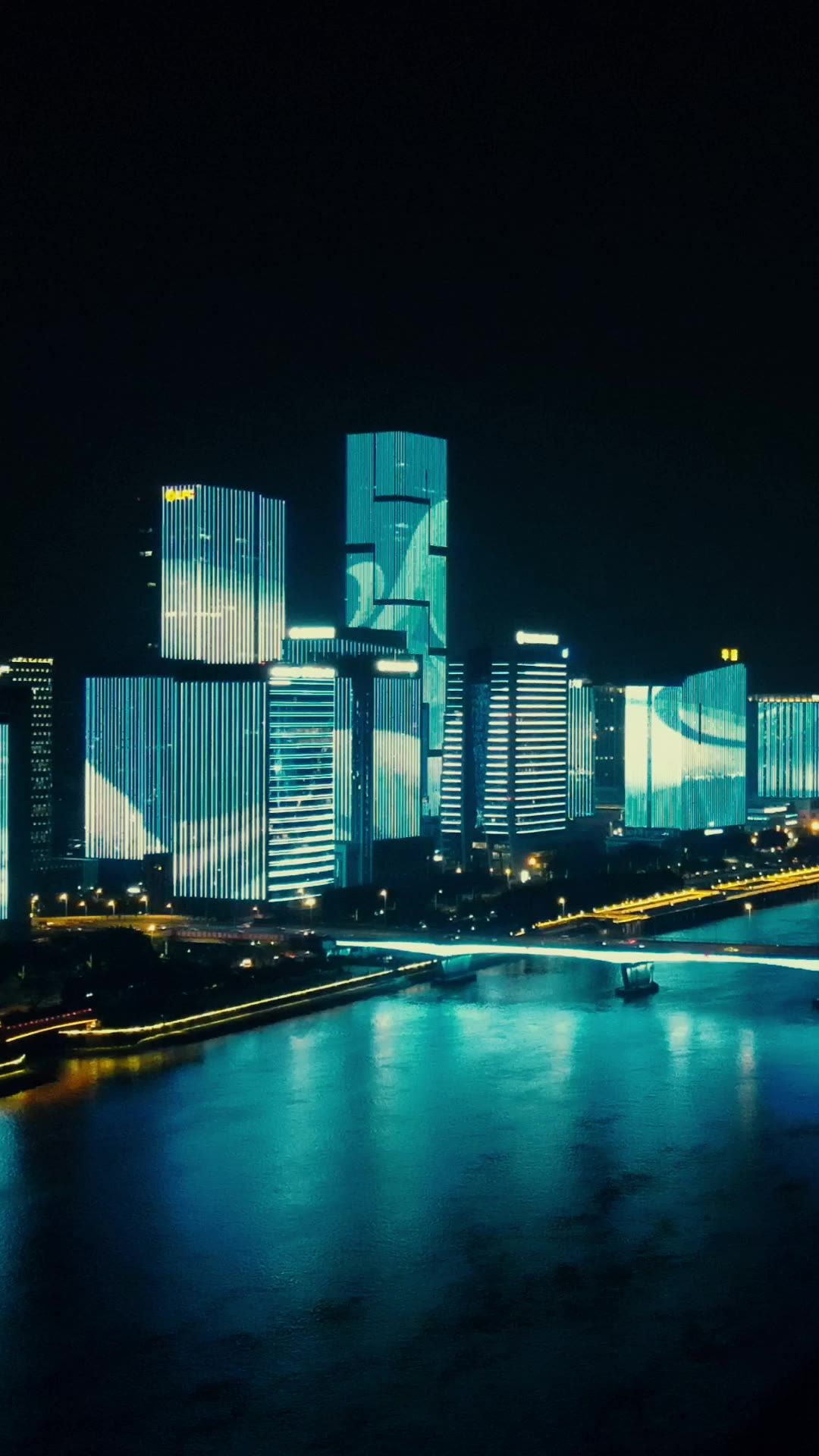 城市航拍福州城市夜景竖屏