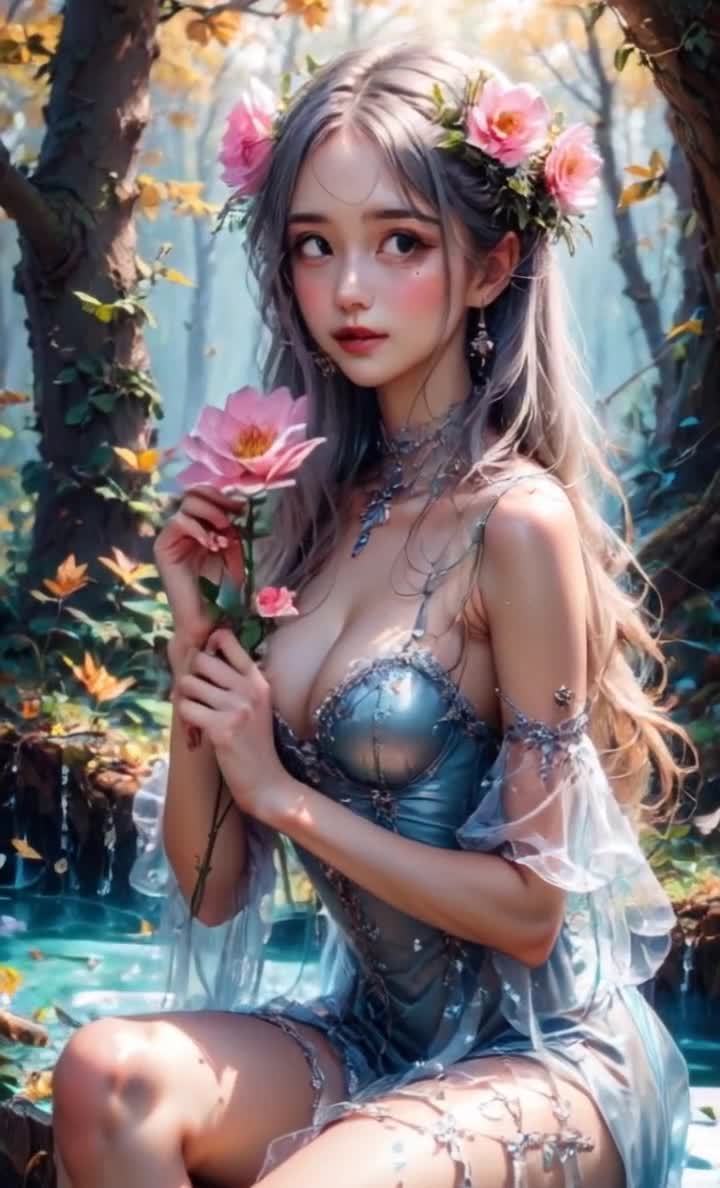 花冠少女水边持花而坐
